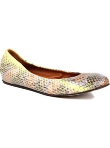 Lancelot Yer Leather Pumps - predominant colour: yellow; occasions: casual, evening, work; material: leather; heel height: flat; toe: round toe; style: ballerinas / pumps; trends: metallics; finish: metallic; pattern: animal print