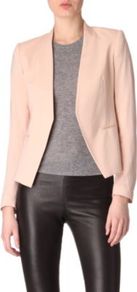 Lanai Blazer - pattern: plain; style: single breasted blazer; collar: round collar/collarless; predominant colour: blush; occasions: casual, evening, work, occasion; length: standard; fit: tailored/fitted; sleeve length: long sleeve; sleeve style: standard; collar break: low/open; pattern type: fabric; texture group: woven light midweight; fibres: viscose/rayon - mix