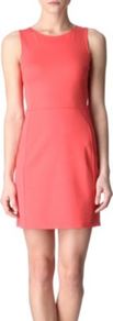 Daniko Shift Dress - style: shift; length: mid thigh; neckline: round neck; fit: tailored/fitted; pattern: plain; sleeve style: sleeveless; waist detail: fitted waist; hip detail: fitted at hip; predominant colour: coral; occasions: casual, evening, work, occasion; fibres: polyester/polyamide - stretch; sleeve length: sleeveless; trends: glamorous day shifts; pattern type: fabric; pattern size: standard; texture group: jersey - stretchy/drapey