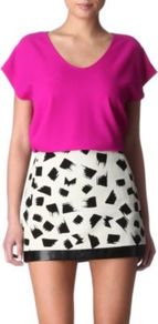 Acedia Crepe Top - neckline: v-neck; sleeve style: dolman/batwing; pattern: plain; predominant colour: hot pink; occasions: casual, evening; length: standard; style: top; fibres: cotton - mix; fit: loose; sleeve length: short sleeve; texture group: crepes; trends: fluorescent; pattern type: fabric