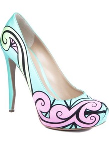 Trickster Printed Leather Courts - predominant colour: turquoise; occasions: evening, occasion; material: leather; heel height: high; heel: stiletto; toe: round toe; style: courts; trends: statement prints, modern geometrics; finish: plain; pattern: patterned/print