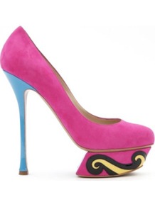 Swirl Suede Platform Courts - predominant colour: hot pink; occasions: evening, occasion; material: suede; heel height: high; embellishment: embroidered, applique; heel: platform; toe: round toe; style: courts; trends: statement prints, fluorescent; finish: plain; pattern: patterned/print, plain, colourblock