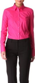 Stretch Cotton Shirt - neckline: shirt collar/peter pan/zip with opening; pattern: plain; style: shirt; bust detail: buttons at bust (in middle at breastbone)/zip detail at bust; predominant colour: hot pink; occasions: casual, evening, work; length: standard; fibres: cotton - stretch; fit: tailored/fitted; sleeve length: long sleeve; sleeve style: standard; texture group: cotton feel fabrics; trends: fluorescent; pattern type: fabric