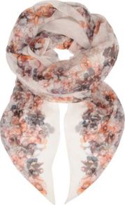 Floral Silk Chiffon Scarf - predominant colour: ivory; occasions: casual, evening, work, occasion; type of pattern: standard; style: regular; size: standard; material: silk; pattern: florals