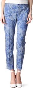 Floral Print Cropped Trousers - waist detail: fitted waist, narrow waistband; pocket detail: small back pockets, pockets at the sides; waist: mid/regular rise; predominant colour: indigo; occasions: casual, evening, work, occasion; length: ankle length; fibres: cotton - 100%; hip detail: fitted at hip (bottoms); jeans & bottoms detail: turn ups; texture group: cotton feel fabrics; trends: high impact florals; fit: straight leg; pattern type: fabric; pattern size: standard; pattern: florals, patterned/print; style: standard