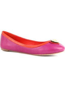 Faith Leather Pumps - predominant colour: hot pink; occasions: casual, evening, work, holiday; material: leather; heel height: flat; embellishment: snaffles, chain/metal; toe: round toe; style: ballerinas / pumps; trends: fluorescent; finish: fluorescent; pattern: pinstripe, plain, two-tone, colourblock