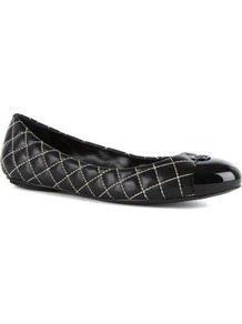 Kaitlin Ballet Pumps - predominant colour: black; occasions: casual, work; material: leather; heel height: flat; embellishment: embroidered, quilted, chain/metal, toe cap; toe: round toe; style: ballerinas / pumps; finish: plain; pattern: patterned/print, plain, two-tone