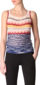 Crochet Knit Vest - neckline: scoop neck; pattern: horizontal stripes, patterned/print; sleeve style: sleeveless; waist detail: fitted waist; occasions: casual, work; length: standard; style: top; fibres: cotton - mix; fit: body skimming; predominant colour: multicoloured; sleeve length: sleeveless; texture group: knits/crochet; pattern type: knitted - fine stitch; pattern size: standard