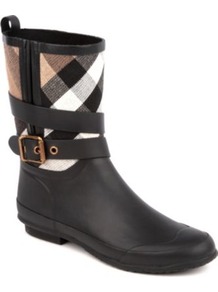 Holloway Wellies - predominant colour: black; occasions: casual; material: plastic/rubber; heel height: flat; embellishment: buckles, zips; heel: standard; toe: round toe; boot length: mid calf; style: wellies; trends: statement prints; finish: plain; pattern: checked/gingham, patterned/print