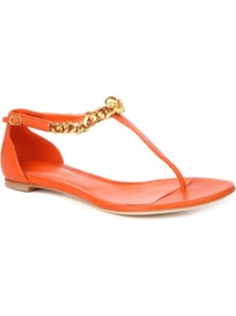 Opis Leather Thong Sandals - predominant colour: bright orange; occasions: casual, evening, holiday; material: leather; heel height: flat; ankle detail: ankle strap; heel: standard; toe: toe thongs; style: flip flops / toe post; trends: fluorescent; finish: plain; pattern: plain; embellishment: chain/metal