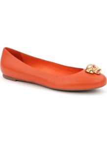Roll Leather Pumps - predominant colour: bright orange; occasions: casual, evening, work; material: leather; heel height: flat; embellishment: crystals, studs, chain/metal; toe: round toe; style: ballerinas / pumps; trends: fluorescent; finish: plain; pattern: plain, polka dot