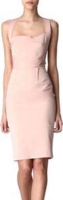 Piora Dress - style: shift; fit: tight; pattern: plain; sleeve style: sleeveless; back detail: low cut/open back; predominant colour: blush; occasions: evening, occasion; length: just above the knee; fibres: viscose/rayon - stretch; sleeve length: sleeveless; neckline: low square neck; pattern type: fabric; texture group: other - clingy
