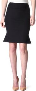 Flared Hem Skirt - pattern: plain; fit: tailored/fitted; waist detail: fitted waist, narrow waistband; waist: high rise; hip detail: fitted at hip; predominant colour: black; occasions: evening, work, occasion; length: just above the knee; style: fit & flare; fibres: cotton - stretch; trends: sculptural frills; pattern type: fabric; pattern size: standard; texture group: jersey - stretchy/drapey
