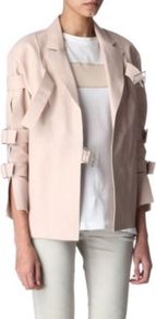 Vallora Leather Jacket - pattern: plain; style: single breasted blazer; collar: standard lapel/rever collar; predominant colour: blush; occasions: casual, evening, work; length: standard; fit: straight cut (boxy); fibres: leather - 100%; sleeve length: long sleeve; sleeve style: standard; texture group: leather; collar break: low/open; pattern type: fabric