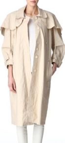 Lake Light Trench Coat - pattern: plain; bust detail: added detail/embellishment at bust; hip detail: side pockets at hip; fit: loose; style: trench coat; length: on the knee; sleeve style: balloon; collar: standard lapel/rever collar; predominant colour: stone; occasions: casual, work; fibres: polyester/polyamide - mix; shoulder detail: added shoulder detail, flat/draping pleats/ruching/gathering at shoulder, structured/bulky pleats/bulky detail at shoulder; back detail: back vent/flap at back; sleeve length: long sleeve; texture group: cotton feel fabrics; collar break: high; pattern type: fabric