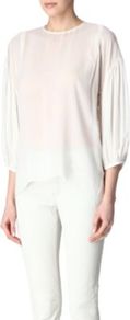 Abbie Silk Blouse - pattern: plain; sleeve style: balloon; style: blouse; predominant colour: white; occasions: casual, evening, holiday; length: standard; fibres: silk - 100%; fit: loose; neckline: crew; sleeve length: 3/4 length; texture group: silky - light; pattern type: fabric