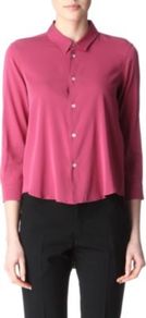 Stretch Silk Shirt - neckline: shirt collar/peter pan/zip with opening; pattern: plain; style: shirt; bust detail: buttons at bust (in middle at breastbone)/zip detail at bust; occasions: casual, evening, work; length: standard; fibres: silk - mix; fit: loose; sleeve length: 3/4 length; sleeve style: standard; texture group: crepes; pattern type: fabric; predominant colour: dusky pink