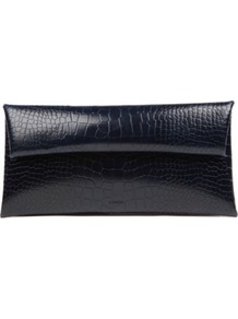 Envelope Clutch Bag - predominant colour: black; occasions: evening, occasion; type of pattern: light; style: clutch; length: hand carry; size: small; material: leather; pattern: animal print, plain; finish: plain