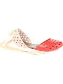 Dance Hits Glitter Pumps - predominant colour: bright orange; occasions: casual, holiday; material: plastic/rubber; heel height: flat; embellishment: ribbon, applique; ankle detail: ankle strap, ankle tie; toe: round toe; style: ballerinas / pumps; trends: fluorescent; finish: plain; pattern: two-tone, colourblock