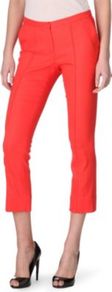 Aislin Cropped Trousers - pattern: plain; style: capri; waist detail: fitted waist, narrow waistband; pocket detail: small back pockets, pockets at the sides; waist: mid/regular rise; predominant colour: coral; occasions: casual, evening, work, occasion, holiday; length: calf length; fibres: polyester/polyamide - stretch; hip detail: fitted at hip (bottoms); jeans & bottoms detail: turn ups; texture group: crepes; trends: tuxedo, fluorescent; fit: straight leg; pattern type: fabric; pattern size: standard