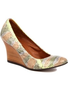 Orpheus Yer Python Print Wedges - occasions: casual, evening, work, holiday; predominant colour: multicoloured; material: leather; heel height: high; heel: wedge; toe: round toe; style: courts; finish: plain; pattern: animal print, patterned/print