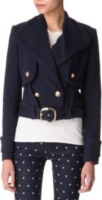 Three In One Marine Ponte Jacket - pattern: plain; length: cropped; style: boxy; collar: standard lapel/rever collar; predominant colour: navy; occasions: casual, work; fit: straight cut (boxy); fibres: cotton - mix; back detail: back vent/flap at back; sleeve length: long sleeve; sleeve style: standard; texture group: cotton feel fabrics; collar break: medium; pattern type: fabric