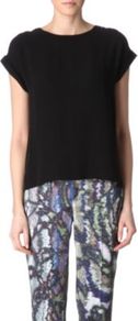 Sorcha Silk Top - neckline: round neck; sleeve style: capped; pattern: plain; style: t-shirt; predominant colour: black; occasions: casual, work; length: standard; fibres: silk - 100%; fit: straight cut; sleeve length: short sleeve; texture group: crepes; pattern type: fabric; pattern size: standard