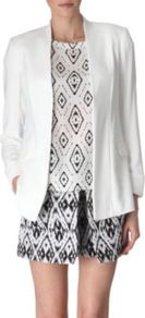 Tivona Jacket - pattern: plain; style: single breasted blazer; collar: standard lapel/rever collar; predominant colour: white; occasions: casual, evening, work, occasion, holiday; length: standard; fit: straight cut (boxy); fibres: viscose/rayon - stretch; sleeve length: long sleeve; sleeve style: standard; collar break: low/open; pattern type: fabric; texture group: jersey - stretchy/drapey