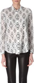 Aquilina Blouse - neckline: shirt collar/peter pan/zip with opening; style: shirt; predominant colour: white; occasions: casual, evening, work; length: standard; fibres: silk - 100%; fit: straight cut; sleeve length: long sleeve; sleeve style: standard; texture group: crepes; trends: statement prints, modern geometrics; pattern type: fabric; pattern size: big & light; pattern: patterned/print