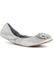 Celsey Glitter Pumps - predominant colour: silver; occasions: casual, evening, holiday; material: leather; heel height: flat; embellishment: crystals, elasticated, glitter, snaffles; toe: round toe; style: ballerinas / pumps; trends: metallics; finish: metallic; pattern: plain