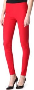 Gabardine Trousers - length: standard; pattern: plain; waist detail: fitted waist, narrow waistband; waist: mid/regular rise; predominant colour: true red; occasions: casual, evening; fibres: cotton - mix; hip detail: fitted at hip (bottoms); texture group: jersey - clingy; fit: skinny/tight leg; pattern type: fabric; style: standard