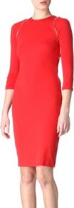 Cambridge Dress - fit: tight; pattern: plain; style: bodycon; predominant colour: true red; occasions: casual, evening, work, occasion; length: just above the knee; fibres: wool - 100%; neckline: crew; sleeve length: 3/4 length; sleeve style: standard; pattern type: fabric; texture group: woven light midweight