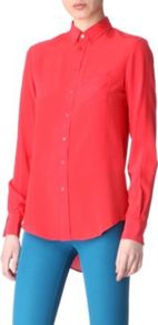 Garcon Silk Shirt - neckline: shirt collar/peter pan/zip with opening; pattern: plain; style: shirt; predominant colour: true red; occasions: casual, evening, work; length: standard; fibres: silk - 100%; fit: tailored/fitted; back detail: longer hem at back than at front; sleeve length: long sleeve; sleeve style: standard; texture group: cotton feel fabrics; pattern type: fabric