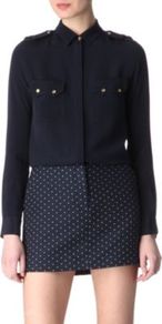Matelot Silk Shirt - neckline: shirt collar/peter pan/zip with opening; pattern: plain; shoulder detail: obvious epaulette, discreet epaulette; style: shirt; bust detail: buttons at bust (in middle at breastbone)/zip detail at bust; predominant colour: black; occasions: casual, work; length: standard; fibres: silk - 100%; fit: loose; sleeve length: long sleeve; sleeve style: standard; texture group: crepes; pattern type: fabric
