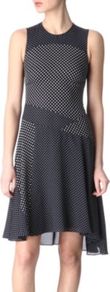 Juliette Printed Dress - style: shift; sleeve style: sleeveless; pattern: polka dot; predominant colour: black; occasions: casual, evening; length: just above the knee; fit: body skimming; fibres: silk - 100%; neckline: crew; sleeve length: sleeveless; texture group: sheer fabrics/chiffon/organza etc.; pattern type: fabric; pattern size: small & busy