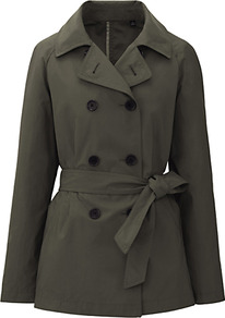Women Short Trench Coat 58 Dark Green - pattern: plain; length: standard; style: trench coat; collar: standard lapel/rever collar; predominant colour: dark green; occasions: casual, work; fit: tailored/fitted; fibres: polyester/polyamide - mix; waist detail: belted waist/tie at waist/drawstring; sleeve length: long sleeve; sleeve style: standard; collar break: medium; pattern type: fabric; pattern size: standard; texture group: other - light to midweight