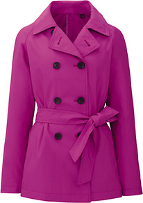 Women Short Trench Coat 11 Pink - pattern: plain; length: standard; style: trench coat; fit: slim fit; collar: standard lapel/rever collar; predominant colour: hot pink; occasions: casual, work; fibres: polyester/polyamide - mix; waist detail: belted waist/tie at waist/drawstring; sleeve length: long sleeve; sleeve style: standard; collar break: medium; pattern type: fabric; pattern size: standard; texture group: other - light to midweight