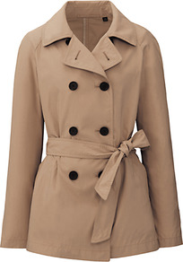 Women Short Trench Coat 32 Beige - pattern: plain; length: standard; style: trench coat; predominant colour: camel; occasions: casual, work; fit: tailored/fitted; fibres: polyester/polyamide - mix; collar: shirt collar/peter pan/zip with opening; waist detail: belted waist/tie at waist/drawstring; sleeve length: long sleeve; sleeve style: standard; collar break: high/illusion of break when open; pattern type: fabric; pattern size: standard; texture group: other - light to midweight