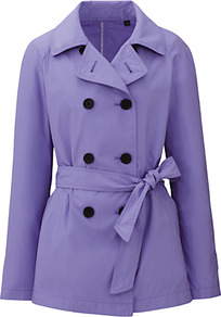 Women Short Trench Coat 73 Purple - pattern: plain; length: standard; style: trench coat; predominant colour: lilac; occasions: casual, work; fit: tailored/fitted; fibres: polyester/polyamide - mix; collar: shirt collar/peter pan/zip with opening; waist detail: belted waist/tie at waist/drawstring; sleeve length: long sleeve; sleeve style: standard; collar break: high/illusion of break when open; pattern type: fabric; pattern size: standard; texture group: other - light to midweight
