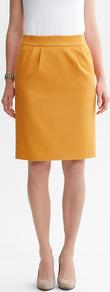 Textured Cotton Pencil Skirt - pattern: plain; style: pencil; fit: tailored/fitted; waist: high rise; predominant colour: mustard; occasions: work; length: just above the knee; fibres: cotton - 100%; hip detail: sculpting darts/pleats/seams at hip; waist detail: narrow waistband; texture group: cotton feel fabrics; pattern type: fabric