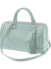 Evan Satchel - predominant colour: pistachio; occasions: casual; style: bowling; length: across body/long; size: standard; material: leather; embellishment: tassels; pattern: plain; finish: plain