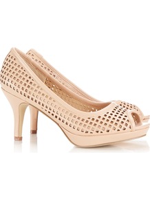 Nude Peep Toe Platform Shoe - predominant colour: nude; occasions: evening, work, occasion, holiday; material: faux leather; heel height: mid; heel: kitten; toe: open toe/peeptoe; style: courts; finish: plain; pattern: plain