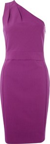 Lagarde Stretch Dress - neckline: off the shoulder; fit: tailored/fitted; pattern: plain; sleeve style: sleeveless; style: asymmetric (top); waist detail: fitted waist; hip detail: fitted at hip; predominant colour: magenta; occasions: casual, evening, occasion; length: just above the knee; fibres: cotton - mix; shoulder detail: structured/bulky pleats/bulky detail at shoulder; sleeve length: sleeveless; texture group: crepes; pattern type: fabric