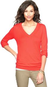Luxlight V Neck Pullover - neckline: v-neck; pattern: plain; style: standard; predominant colour: true red; occasions: casual, work; length: standard; fibres: cotton - mix; fit: standard fit; sleeve length: long sleeve; sleeve style: standard; texture group: knits/crochet; pattern type: knitted - fine stitch