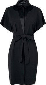 Kallia Satin Trim Dress Black - style: shirt; neckline: shirt collar/peter pan/zip with opening; sleeve style: dolman/batwing; pattern: plain; waist detail: belted waist/tie at waist/drawstring; predominant colour: black; occasions: casual, evening, work; length: just above the knee; fit: body skimming; fibres: polyester/polyamide - stretch; sleeve length: short sleeve; texture group: structured shiny - satin/tafetta/silk etc.; trends: glamorous day shifts; pattern type: fabric; pattern size: standard