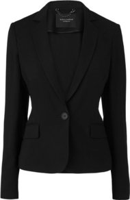 Kallia Satin Trim Jacket Black - pattern: plain; style: single breasted blazer; collar: standard lapel/rever collar; predominant colour: black; occasions: evening, work, occasion; length: standard; fit: tailored/fitted; fibres: wool - mix; waist detail: fitted waist; sleeve length: long sleeve; sleeve style: standard; collar break: medium; pattern type: fabric; pattern size: standard; texture group: woven light midweight