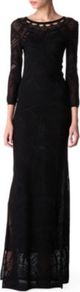 Crochet Knit Maxi Dress - neckline: round neck; pattern: plain, patterned/print; style: maxi dress; waist detail: fitted waist; back detail: low cut/open back, keyhole/peephole detail at back; hip detail: fitted at hip; predominant colour: black; occasions: evening, occasion; length: floor length; fit: body skimming; fibres: polyester/polyamide - 100%; sleeve length: 3/4 length; sleeve style: standard; texture group: knits/crochet; pattern type: fabric; pattern size: standard