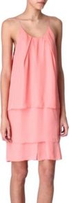 Satya Dress - sleeve style: spaghetti straps; pattern: plain; back detail: racer back/sports back; predominant colour: pink; occasions: evening, occasion; length: just above the knee; fit: straight cut; style: slip dress; neckline: scoop; fibres: polyester/polyamide - 100%; sleeve length: sleeveless; texture group: silky - light; hip detail: ruffles/tiers/tie detail at hip; pattern type: fabric
