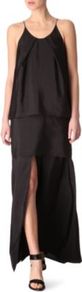 Satya Long Dress - neckline: round neck; sleeve style: spaghetti straps; pattern: plain; style: maxi dress; length: ankle length; back detail: low cut/open back; predominant colour: black; occasions: evening, occasion; fit: straight cut; fibres: polyester/polyamide - 100%; sleeve length: sleeveless; texture group: silky - light; pattern type: fabric
