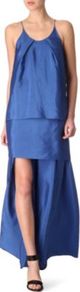 Satya Long Dress - style: ballgown; sleeve style: spaghetti straps; pattern: plain; length: ankle length; predominant colour: royal blue; occasions: evening, occasion; fit: straight cut; neckline: scoop; fibres: polyester/polyamide - 100%; back detail: longer hem at back than at front; sleeve length: sleeveless; texture group: structured shiny - satin/tafetta/silk etc.; trends: volume; pattern type: fabric